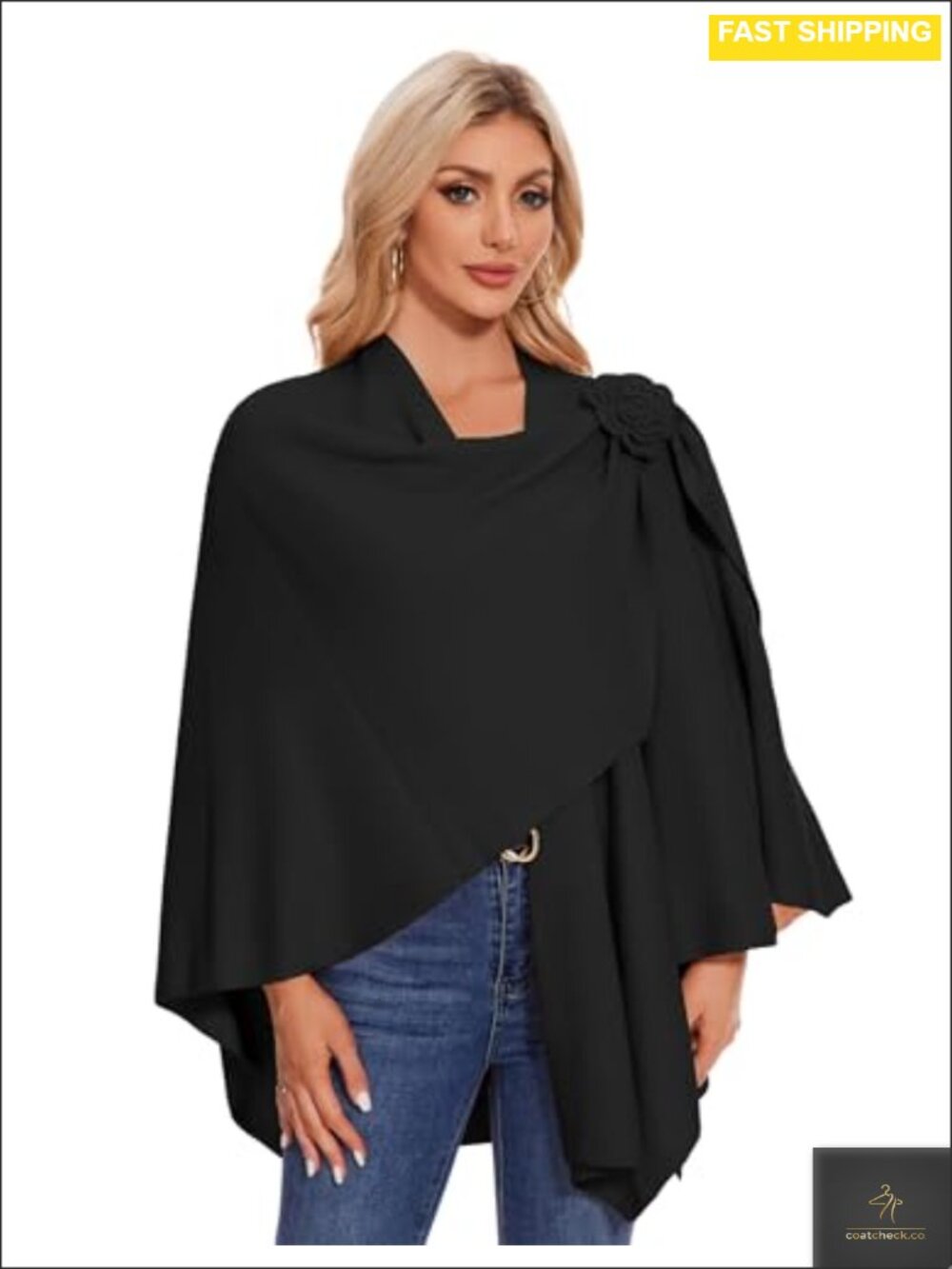 PULI Elegant Cross Front Floral Shawl Wrap Poncho Fall Winter